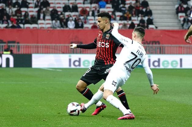 Sofiane Diop (OGC Nice) - Alexis Flips (Stade de Reims) FOOTBALL : OGC Nice vs Stade de Reims - Ligue 1 Ubereats - Nice - 18 02 2023 NorbertScanella Panoramic 