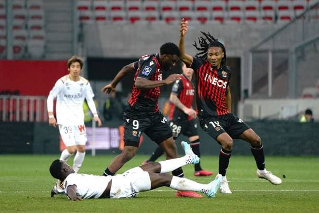 Terem Moffi (OGC Nice) - Khephren Thuram (OGC Nice) FOOTBALL : OGC Nice vs Stade de Reims - Ligue 1 Ubereats - Nice - 18 02 2023 NorbertScanella Panoramic 