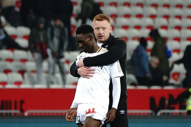 Will Still (entraineur de Stade de Reims) - Folarin Balogun (Stade de Reims) FOOTBALL : OGC Nice vs Stade de Reims - Ligue 1 Ubereats - Nice - 18 02 2023 NorbertScanella Panoramic 