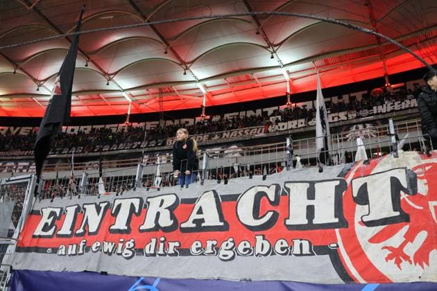 February 21, 2023, Francoforte sul Meno, CAMPANIA, Germany: During the Champions League Football match FC Eintracht Frankfurt vs SSC Napoli on February 21 , 2023 at the stadium Deutsche Bank Park in Frankfurt..In picture: supporters Eintracht Francoforte Francoforte sul Meno Germany - ZUMAs236 20230221_zap_s236_164 Copyright: xFabioxSassox