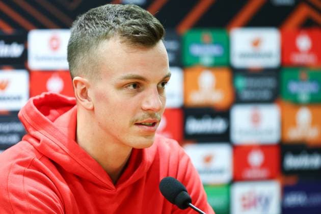 SOCCER - UEFA EL, Roma vs RBS ROME,ITALY,22.FEB.23 - SOCCER - UEFA Europa League, play off, AS Roma vs Red Bull Salzburg, preview, press conference, PK, Pressekonferenz RBS. Image shows Philipp Koehn (RBS).  GEPAxpictures xDavidxGeieregger