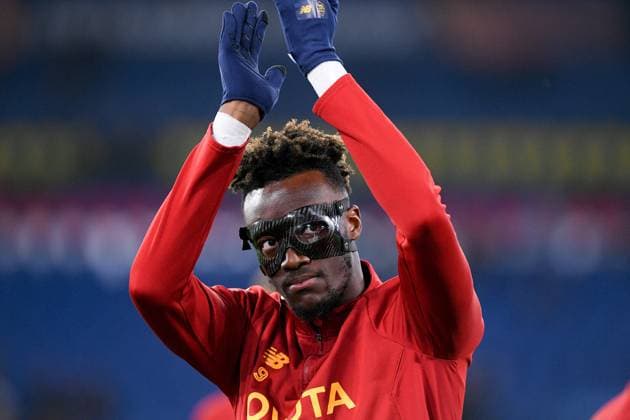 Tammy Abraham of AS Roma wears a protective mask during the UEFA Europa League match between Roma and FC Salzburg at Stadio Olimpico, Rome, Italy on 23 February 2023. Copyright: xGiuseppexMaffiax 35880007