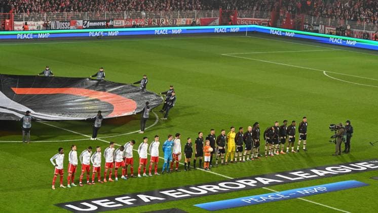 Fussball, Herren, Saison 2022 2023, Europa League, (Play-Offs zum Achtelfinale, Rückspiel), 1. FC Union Berlin - Ajax Amsterdam, Spieler von Ajax Amsterdam und 1. FC Union Berlin , 23.02. 2022, Copyright: xMatthiasxKochx