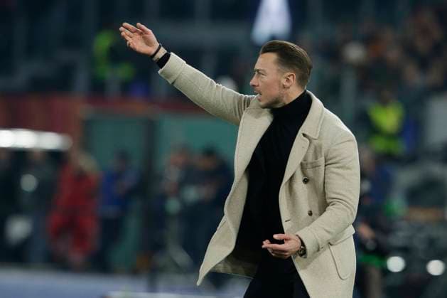 Italy: Europa League football match AS Roma vs FC Salzburg Salisburgo s German coach Matthias Jaissle gesticulate during the UEFA Europa League first knockout round return match between AS Roma vs FC Salzburg at the Olimpico Stadium in Rome, on February 23, 2023. AS_Romai_Salisburgo_0022 Copyright: xAntonioxBalascox