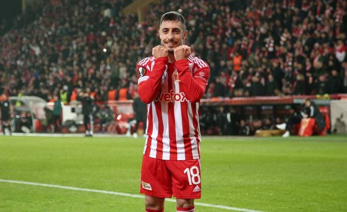 Josip Juranovic jubelnd nach 2:0 Freude Emotion Jubel Fußball Fussball UEL UEFA Europa League Herren Saison 2022 2023 23.02.2023 1.FC Union Berlin FCU vs. Ajax Amsterdam DFL regulations prohibit any use of photographs as image sequences and or quasi-video.