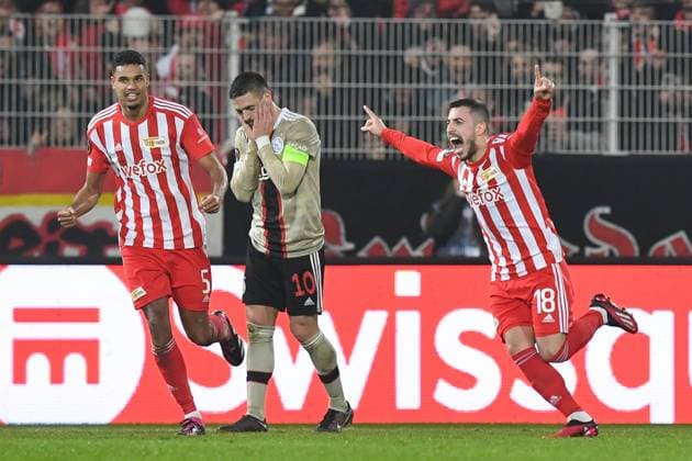 Fussball, Herren, Saison 2022 2023, Europa League, (Play-Offs zum Achtelfinale, Rückspiel), 1. FC Union Berlin - Ajax Amsterdam, Josip Juranovic (1. FC Union Berlin), rechts Torjubel, jubelt nach seinem Treffer zum 2:0 , 23.02. 2022, Copyright: xMatthiasxKochx
