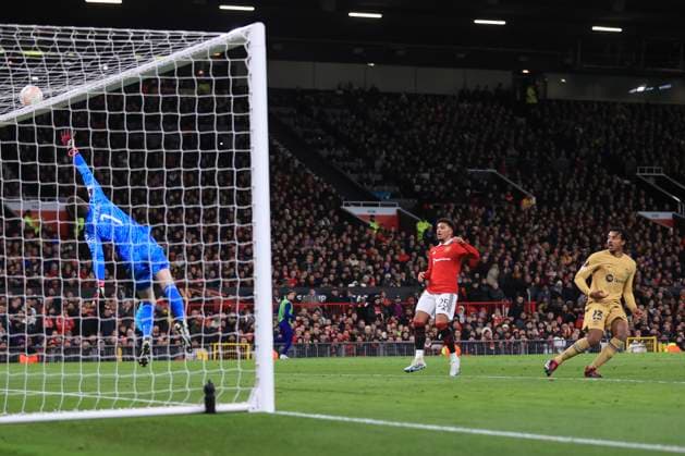 Football - UEFA Europa League - Round of 32 (2nd Leg) - Manchester United, ManU v FC Barcelona, Barca 23rd February 2023 - UEFA Europa League - Round of 32 (2nd Leg) - Manchester United v FC Barcelona - Manchester United goalkeeper David de Gea saves a header from Jules Kounde of Barcelona - Photo: Simon Stacpoole Offside. Manchester UK Copyright: xSimonxStacpoolexOffside
