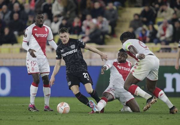 February 23, 2023, Monaco, Principality of Monaco: Florian Wirtz of Bayer 04 Leverkusen during the Uefa Europa League, football match between As Monaco and Bayer 04 Leverkusen,on 23 February 2023 at State Luis II in Monaco, Photo Ndrerim Kaceli. football Europa League match - AS Monaco vs Bayer Leverkusen, Monaco, Principality of Monaco  - ZUMAl164 20230223_zsa_l164_262 Copyright: xNderimxKacelix