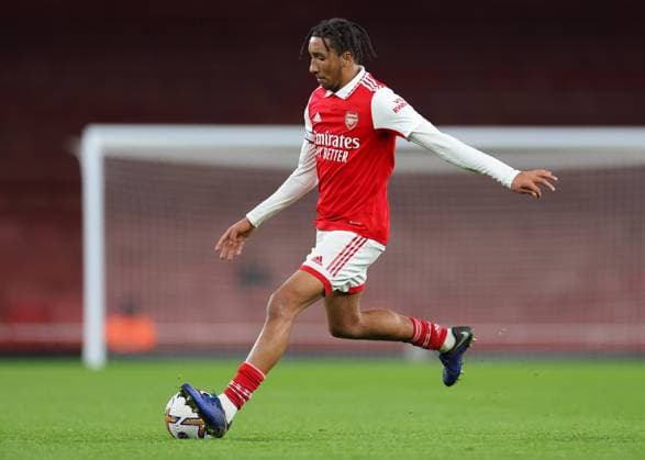 Arsenal u18 v Cambridge United U18 23 February 2023, London - FA Youth Cup - Fifth Round - Arsenal u18 v Cambridge United u18 - Bradley Ibrahim of Arsenal - Photo: Jacques Feeney Offside. London UK *** Arsenal u18 gegen Cambridge United U18 23. Februar 2023, London FA Youth Cup Fünfte Runde Arsenal u18 gegen Cambridge United u18 Bradley Ibrahim von Arsenal Foto Jacques Feeney Abseits London UK  Copyright: xJacquesxFeeneyx xOffsidexOffside