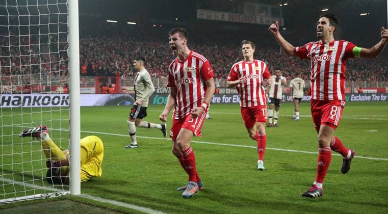 li. Torwart Geronimo Rulli, Robin Knoche jubelnd nach 1:0, Kevin Behrens, Rani Khedira Freude Emotion Jubel Fußball Fussball UEL UEFA Europa League Herren Saison 2022 2023 23.02.2023 1.FC Union Berlin FCU vs. Ajax Amsterdam DFL regulations prohibit any use of photographs as image sequences and or quasi-video.