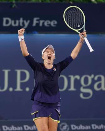 Barbora Krejcikova jubelt nach dem Sieg, Jubel, Freude, Emotion Finale, Endspiel - Dubai Tennis Championships 2023 - WTA, Tennis Damen - Dubai Duty Free Tennis Stadium - Dubai - - United Arab Emirates - 25 February 2023. Copyright: xJuergenxHasenkopfx
