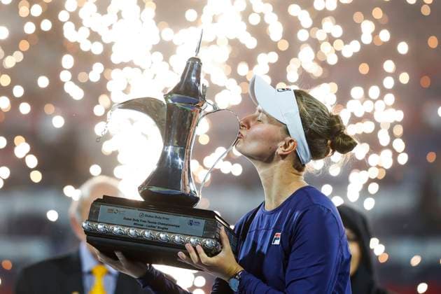 Siegerin Barbora Krejcikova mit Pokal, Finale, Endspiel - Dubai Tennis Championships 2023 - WTA, Tennis Damen - Dubai Duty Free Tennis Stadium - Dubai - - United Arab Emirates - 25 February 2023. Copyright: xJuergenxHasenkopfx