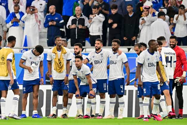 Fußball, AFC Champions League, Al Duhal SC - Al-Hilal Riad Al Hilal Saudi FC v Al Duhal SC - AFC Champions League 2022 Players of Saudi Arabias Al Hilal Saudi FC celebrate after victory 7-0 the AFC Champions League 2022 semi-finals match between Al Hilal Saudi FC and Al Duhal SC at Al Thumama Stadium in Doha, Qatar on 26 February 2023.Al Hilal Saudi FC won 7-0 DOHA Qatar  Copyright: xNoushadxThekkayilx originalFilename:varittyakkal-afcchamp230226_npsAw.jpg