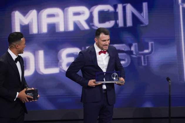 Paris, France, February 27th 2023: Marcin Oleksy of Poland wins the Puskas Award for best goal during the The Best FIFA Football Awards 2022 at Salle Pleyel in Paris, France. (Daniela Porcelli SPP) Copyright: xDanielaxPorcellix xSPPx spp-en-DaPoSp-djp270223-101898