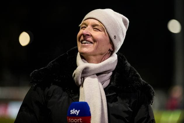 DFB Pokal der Frauen Viertelfinale, 1. FC Koeln - VfL Wolfsburg; 28.02.2023 Martina Voss-Tecklenburg (Bundestrainerin Deutschland) im Sky Interview DFB Pokal der Frauen Viertelfinale, 1. FC Koeln - VfL Wolfsburg, Koeln, Sportpark Hoehenberg DFB REGULATIONS PROHIBIT ANY USE OF PHOTOGRAPHS AS IMAGE SEQUENCES AND OR QUASI-VIDEO. Copyright: xBEAUTIFULxSPORTS Wunderlx
