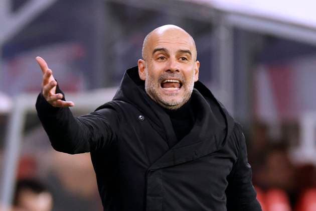 GUARDIOLA Josep Trainer Team Manchester City FC UEFA Champions League Achtelfinale RB Leipzig - Manchester City am 22.02. 2023 in der Red Bull Arena in Leipzig DFL REGULATIONS PROHIBIT ANY USE OF PHOTOGRAPHS as IMAGE SEQUENCES and or QUASI-VIDEO Copyright: xLacixPerenyix