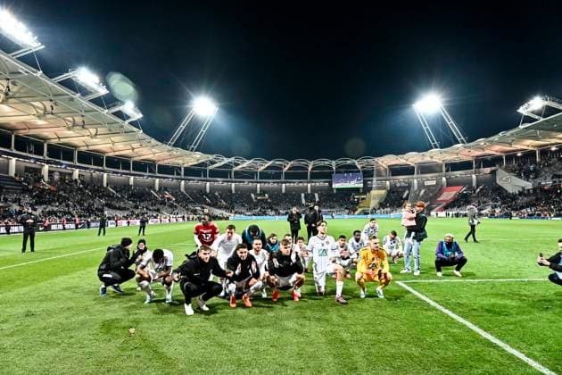 Joie fin de match TFC FOOTBALL : Toulouse vs Rodez - Quart de Finale de la Coupe de France - Toulouse - 01 03 2023 ThierryBreton Panoramic 