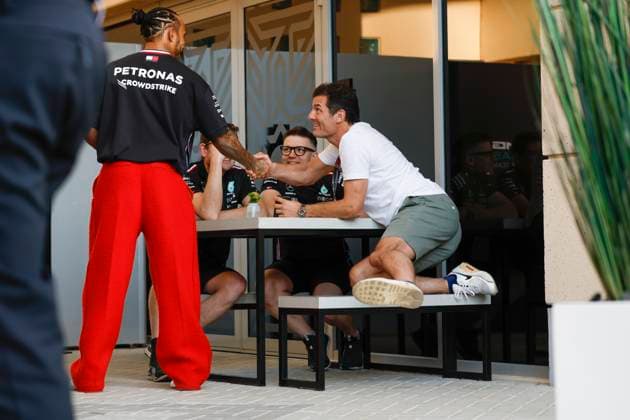 44 Lewis Hamilton (GBR, Mercedes-AMG Petronas F1 Team), Mark Webber (AUS), F1 Grand Prix of Bahrain at Bahrain International Circuit on March 2, 2023 in Sakhir, Bahrain. (Photo by HOCH ZWEI) Sakhir Bahrain