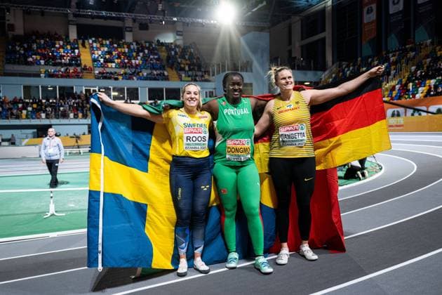 Bilder des Jahres 2023, Sport 03 März Sport Themen der Woche KW09 230303 Fanny Roos of Sweden celebrates after women?s shot put final during the European Athletics Indoor Championships on March 3, 2023 in Istanbul. Photo: Vegard Grott BILDBYRAN kod VG VG0407 bbeng friidrett friidrott athletics european athletics indoor championships inomhus-em innendors-em em shot put kulestot kule kula jubel *** 230303 Fanny Roos of Sweden celebrates after women?s shot put final during the European Athletics Indoor Championships on March 3, 2023 in Istanbul Photo Vegard Grott BILDBYRAN code VG VG0407 bbeng athletics athletics european athletics indoor championships indoor em indoor em em shot put kulestot kule bullet cheers,  Copyright: VEGARDxGRoTT BB230303VG126