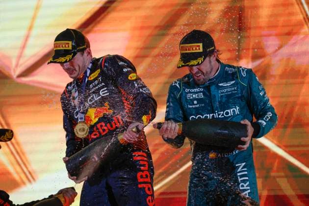 1 Max Verstappen (NLD, Oracle Red Bull Racing), 14 Fernando Alonso (ESP, Aston Martin Aramco Cognizant F1 Team), F1 Grand Prix of Bahrain at Bahrain International Circuit on March 5, 2023 in Sakhir, Bahrain. (Photo by HOCH ZWEI) Sakhir Bahrain