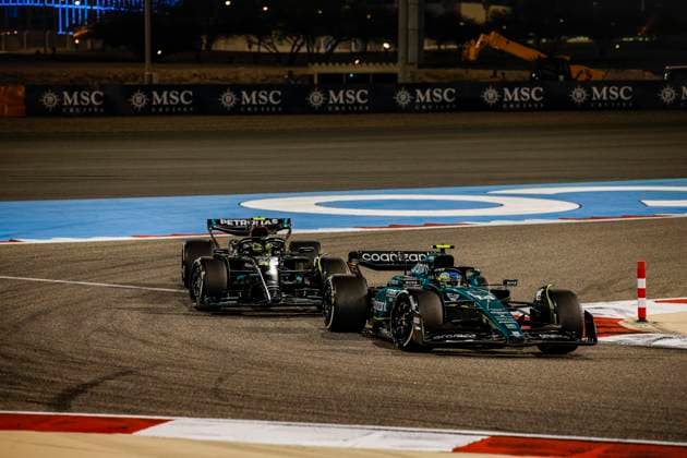 14 Fernando Alonso (ESP, Aston Martin Aramco Cognizant F1 Team), 44 Lewis Hamilton (GBR, Mercedes-AMG Petronas F1 Team), F1 Grand Prix of Bahrain at Bahrain International Circuit on March 5, 2023 in Sakhir, Bahrain. (Photo by HOCH ZWEI) Sakhir Bahrain