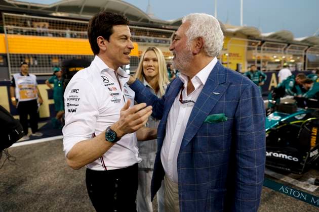 Toto Wolff (AUT, Mercedes-AMG Petronas F1 Team), Lawrence Stroll (CAN, Aston Martin Aramco Cognizant F1 Team), F1 Grand Prix of Bahrain at Bahrain International Circuit on March 5, 2023 in Sakhir, Bahrain. (Photo by HOCH ZWEI) Sakhir Bahrain
