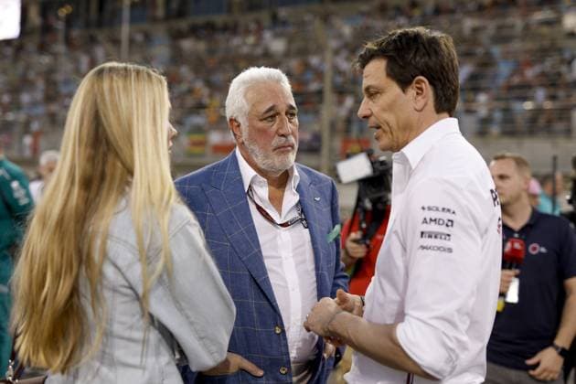 WOLFF Toto (aut), Team Principal & CEO of Mercedes AMG F1 Team, STROLL Lawrence (can), Aston Martin F1 Team owner, portrait during the Formula 1 Gulf Air Bahrain Grand Prix 2023, 1st round of the 2023 FIA Formula One World Championship, WM, Weltmeisterschaft from March 3 to 5, 2023 on the Bahrain International Circuit, in Sakhir, Bahrain - F1 - BAHRAIN GRAND PRIX 2023 - RACE DPPI Panoramic 20230305_F12023GP01BRN_JK237949