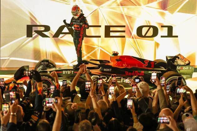 (230306) -- MANAMA, March 6, 2023 -- Red Bull Racing s Dutch driver Max Verstappen celebrates after winning the Bahrain Formula One Grand Prix at the Bahrain International Circuit in Bahrain, March 5, 2023. (Photo by Xinhua) (SP)BAHRAIN-MANAMA-F1-AUTO PRIX QianxJun 