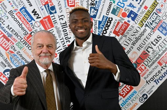 March 6, 2023, ROME, ITALIA: Napoli s president Aurelio De Laurentiis (L) and Napoli s Nigerian forward Victor Osimhen prior to be awarded as Best Foreign Athlete of the Year by Italian foreign press association in Rome, Italy, 06 March 2023. ANSA ETTORE FERRARI. Victor Osimhen is awarded Best Foreign Athlete of the Year  - ZUMAa110 20230306_zaf_a110_007 Copyright: xEttorexFerrarix