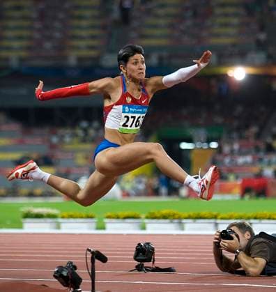 Beijing, China. Russian athlete Tatyana Lebedeva (silver medal) competes in the triple jump event during the 2008 Summer Olympics at the National Stadium (the Bird s Nest). The International Olympic Committee took away two medals from Tatyana Lebedeva after being tested positive for doping. Robert Maximov TASS  57396680