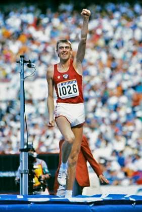 Seoul, South Korea. Soviet athlete Gennady Avdeyenko wins the gold medal in high jump event with the olympic record of 2,38 metres during the 1988 Summer Olympics. Robert Maximov TASS  57398496