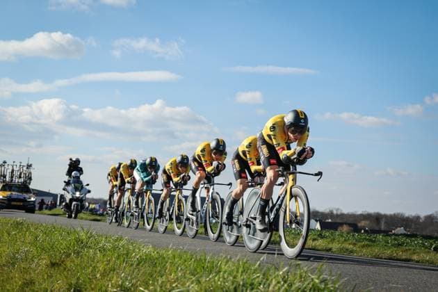 Sport Themen der Woche KW10 Jumbo-Visma riders pictured in action during the third stage of the 81st edition of the Paris-Nice eight days cycling race, a 32,2 km team time trial with start and finish in Dampierre-en-Burly, France, Tuesday 07 March 2023. DAVIDxPINTENS  x61960118x