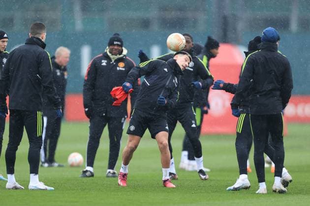 Football - UEFA Europa League - Round of 16 (1st Leg) - Manchester United, ManU Training Session 8th March 2023 - UEFA Europa League - Round of 16 (1st Leg) - Manchester United Training Session - Lisandro Martinez of Manchester United - Photo: Simon Stacpoole Offside. Manchester UK Copyright: xSimonxStacpoolexOffside