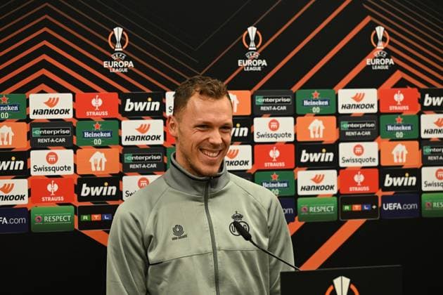 Union s Senne Lynen pictured during a press conference, PK, Pressekonferenz of Belgian soccer team Royale Union Saint-Gilloise, Wednesday 08 March 2023 in Berlin, Germany. Union is preparing for tomorrow s game against German Union Berlin, the first leg of the round of 16 of the UEFA Europa League competition. LAURIExDIEFFEMBACQ  x62127655x