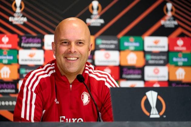 UEFA Europa League: press conference, PK, Pressekonferenz and training of Feyenoord Warsaw - Feyenoord coach Arne Slot during the press conference and training of Feyenoord at Stadion Wojska Polskiego on 8 March 2023 in Warsaw, Poland. Copyright: xTomxBodex