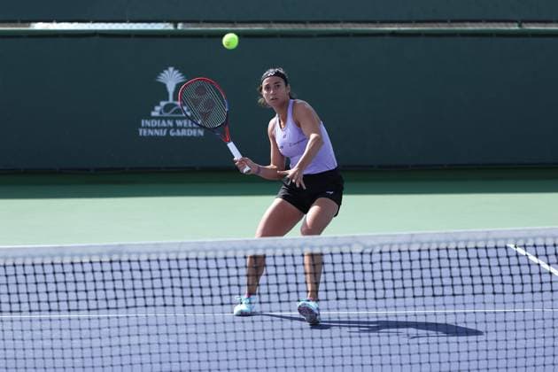 Caroline Garcia practicing at Indian Wells TENNIS : Indian Wells 2023 AntoineCouvercelle Panoramic 