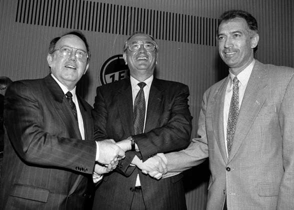 Vorstand 1.FC Köln: Bernhard Worms, Präsident Klaus Hartmann, Bernd Cullmann (vl) *** Board 1 FC Köln Bernhard Worms, President Klaus Hartmann, Bernd Cullmann vl