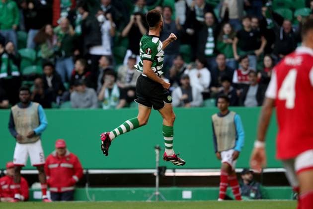 March 9, 2023, Lisbon, Portugal: Goncalo Inacio of Sporting CP (C ) celebrates after scoring a goal during the UEFA Europa League round of 16 leg one football match between Sporting CP and Arsenal FC at Alvalade stadium in Lisbon, Portugal, on March 9, 2023. Lisbon Portugal - ZUMAf123 20230309_zap_f123_011 Copyright: xPedroxFiuzax