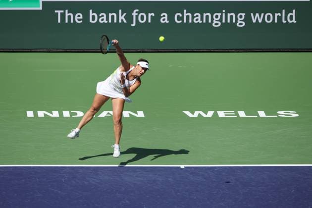 INDIAN WELLS, CA - MARCH 09: Danka Kovinic (MNE) serves during the BNP Paribas Open on March 9, 2023 at the Indian Wells Tennis Garden in Indian Wells, CA. (Photo by George Walker Icon Sportswire) TENNIS: MAR 09 BNP Paribas Open Icon230309124