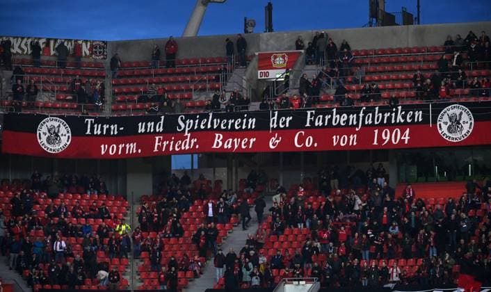 Fan Transparent zur Geschichte von Bayer 04 Leverkusen 09.03.2023, Fussball Europa League, Saison 2022 23, Achtelfinale, Bayer 04 Leverkusen - Ferencvaros Budapest 2:0 Leverkusen BayArena Nordrhein Westfalen Deutschland