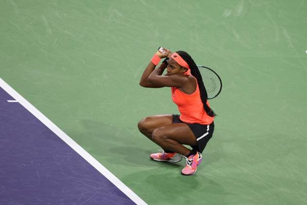 Coco Gauff (USA) in action at the BNP Paribas Open at Indian Wells TENNIS : Indian Wells 2023 AntoineCouvercelle Panoramic 