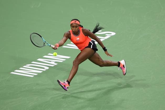 Coco Gauff (USA) in action at the BNP Paribas Open at Indian Wells TENNIS : Indian Wells 2023 AntoineCouvercelle Panoramic 