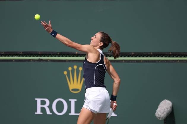 INDIAN WELLS, CA - MARCH 11: Petra Martic (CRO) serves during the BNP Paribas Open on March 11, 2023 at the Indian Wells Tennis Garden in Indian Wells, CA. (Photo by George Walker Icon Sportswire) TENNIS: MAR 11 BNP Paribas Open Icon230311023