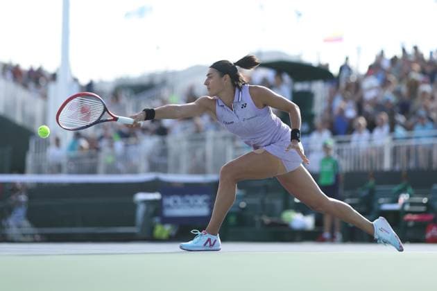 Caroline Garcia in action at the BNP Paribas Open at Indian Wells TENNIS : Indian Wells 2023 AntoineCouvercelle Panoramic 