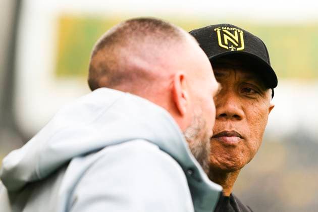 Antoine Kombouare - entraineur (Nantes) Didier Digard - Entraineur (Nice) FOOTBALL : Nantes vs Nice - Ligue1 - 12 03 2023 JBAutissier Panoramic 