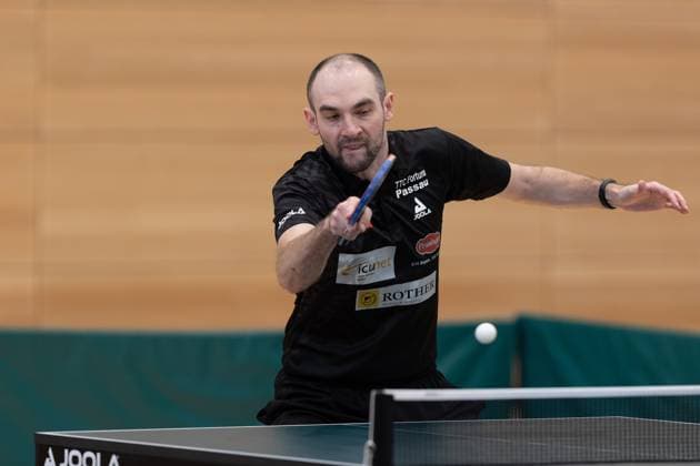Viacheslaw Krivosheev (TTC Fortuna Passau) - Passau (Bayern Deutschland) Tischtennis Herren, 2. Bundesliga, Saison 2022 2023 am 12.03.2023 in der Neuen Mehrzweckhalle TTC Fortuna Passau vs. Hertha BSC Berlin