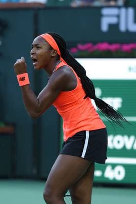 Coco Gauff (USA) in action at the BNP Paribas Open at Indian Wells TENNIS : Indian Wells 2023 AntoineCouvercelle Panoramic 