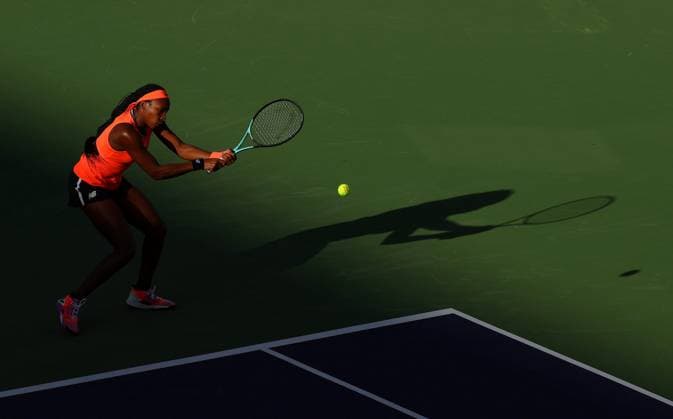 Mandatory Credit: Photo by Ella Ling Shutterstock (13795074cp) Coco Gauff of USA in action BNP Paribas Open, Tennis, Day 5, Indian Wells Tennis Garden, California, USA- 12 Mar 2023 BNP Paribas Open, Tennis, Day 5, Indian Wells Tennis Garden, California, USA- 12 Mar 2023 Copyright: xEllaxLing Shutterstockx 13795074cp
