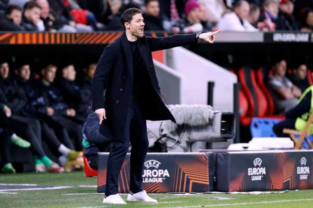 ALONSO Xabi Trainer Team Bayer 04 Leverkusen UEFA Europa League Saison 2022 - 2023 Spiel Bayer 04 Leverkusen - Ferencvaros TC 2 : 0 am 09. 03. 2023 in Leverkusen DFL REGULATIONS PROHIBIT ANY USE OF PHOTOGRAPHS as IMAGE SEQUENCES and or QUASI-VIDEO Copyright: xLacixPerenyix