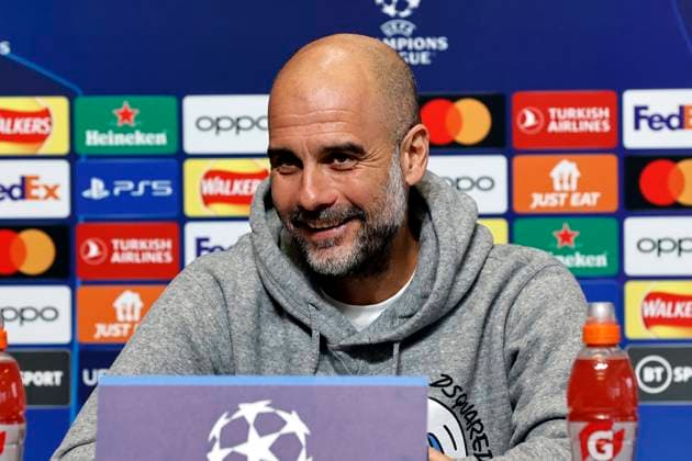 13th March 2023, Etihad Stadium, Manchester, England; press conference, PK, Pressekonferenz and training session ahead of the UEFA Champions League Round of 16 match against RB Leipzig in Manchester, England. Manchester City manager Pep Guardiola speaks to the media at the City Football Academy ahead of tomorrow night s match against RB Leipzig  ActionPlus12486722 AlanxMartin